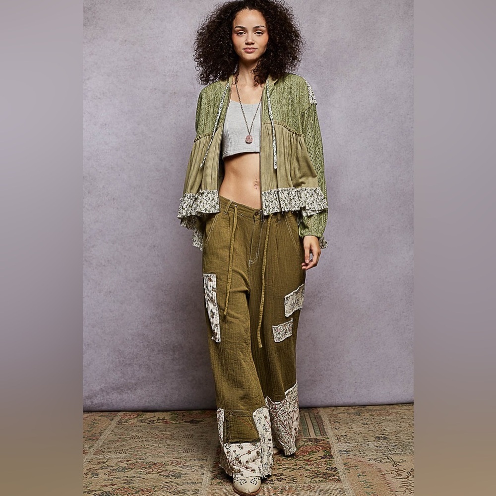 ⚡️ POL “ Basil Meadow “ Ruffle Knit Zip Up | Dried Basil - Picture 5 of 5